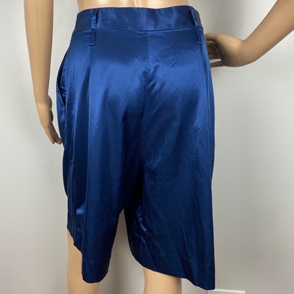 STAUD BLUE PLEATED SATIN BERMUDA SHORTS - Picture 8 of 11
